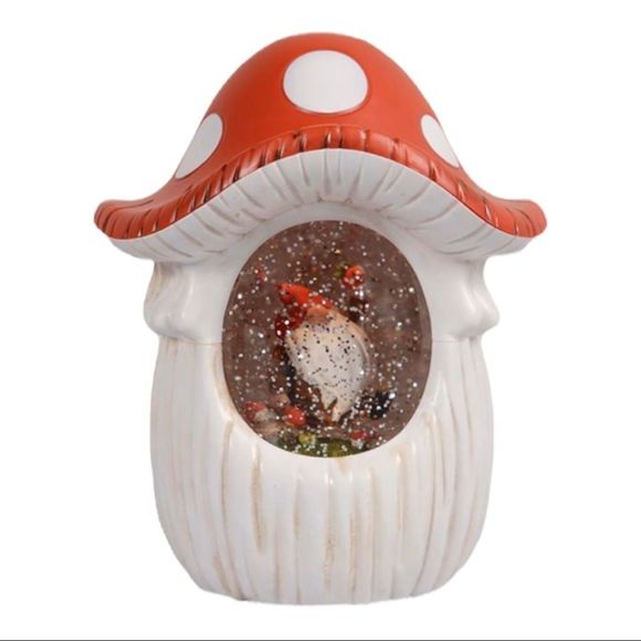 Cracker Barrel Accents Cracker Barrel Gnome Mushroom Glitter Globe